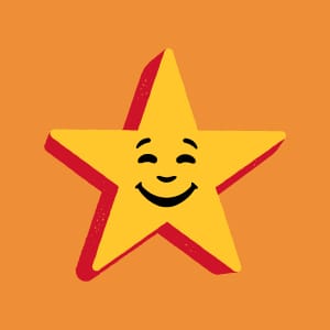 Carl’s Jr. smiling star logo icon with yellow star and red outline on orange background