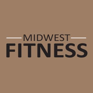 Midwest Fitness wordmark logo in bold black typography on tan background.