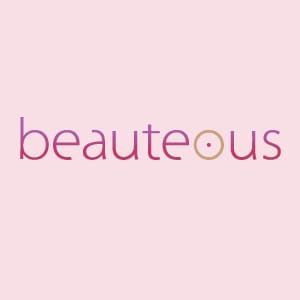 Beauteous logo in soft pink and gold typography on a light blush background.