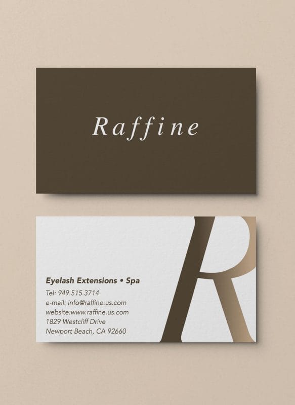 Raffine eyelash salon business card design with minimalist serif typography
