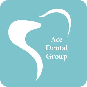 Large Ace Dental Group logo with stylized tooth icon and clean dental branding on teal background