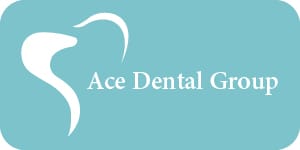 Small Ace Dental Group logo with stylized tooth icon and clean dental branding on teal background