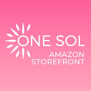 Pink gradient logo design for ONE SOL Amazon Storefront featuring a clean white sun icon and modern typography with feminine branding