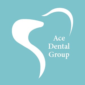 Ace Dental Group logo with stylized tooth icon and clean dental branding on teal background