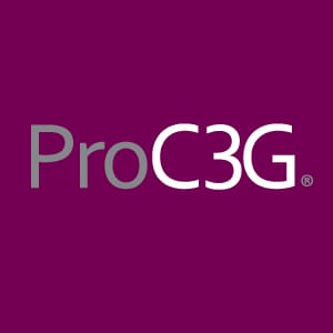 ProC3G logo in white and gray on a deep magenta background