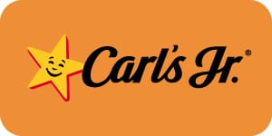 Small Carl’s Jr. smiling star logo icon with yellow star and red outline on orange background