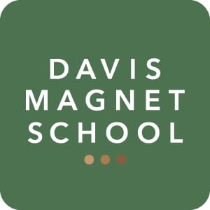 Large Minimal green and white text design for Davis Magnet School featuring clean typography and nature-inspired educational branding