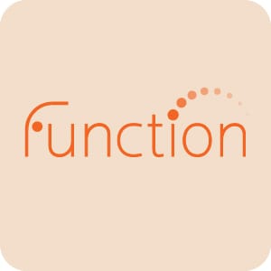 Large Minimal orange Function Supplements logo featuring circular dot elements and modern typography on a neutral beige background