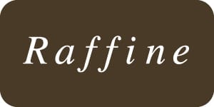 Raffine logo in white serif typography on a rectangular warm brown background.