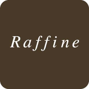 Raffine logo in white serif typography on a square warm brown background.