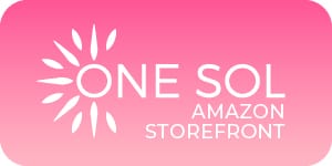 Small Pink gradient logo design for ONE SOL Amazon Storefront featuring a clean white sun icon and modern typography with feminine branding