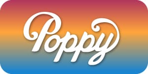 Wide rainbow gradient logo banner featuring the white handwritten “Poppy” script logo.